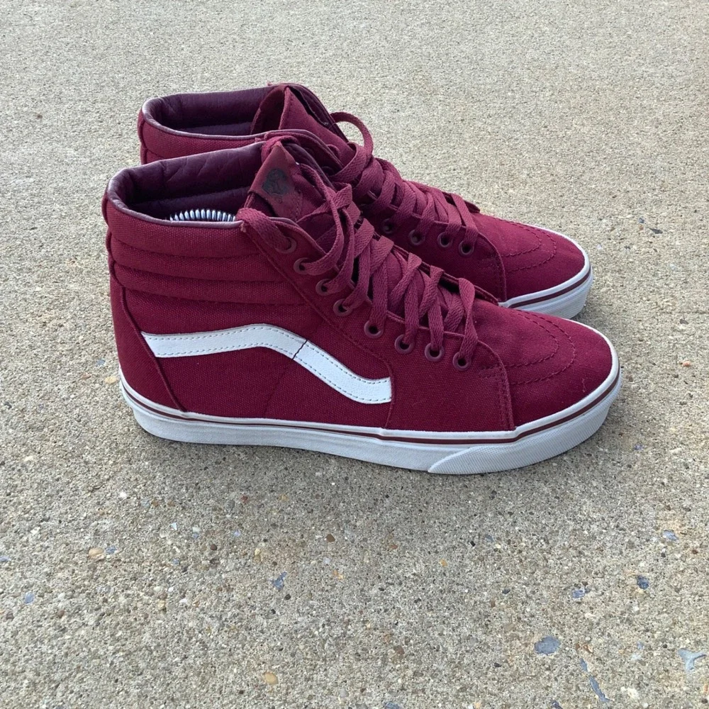 Vans Sk8-Hi Burgundy Maroon Canvas High Top Sneakers Mens 7 Womens 8.5 721356